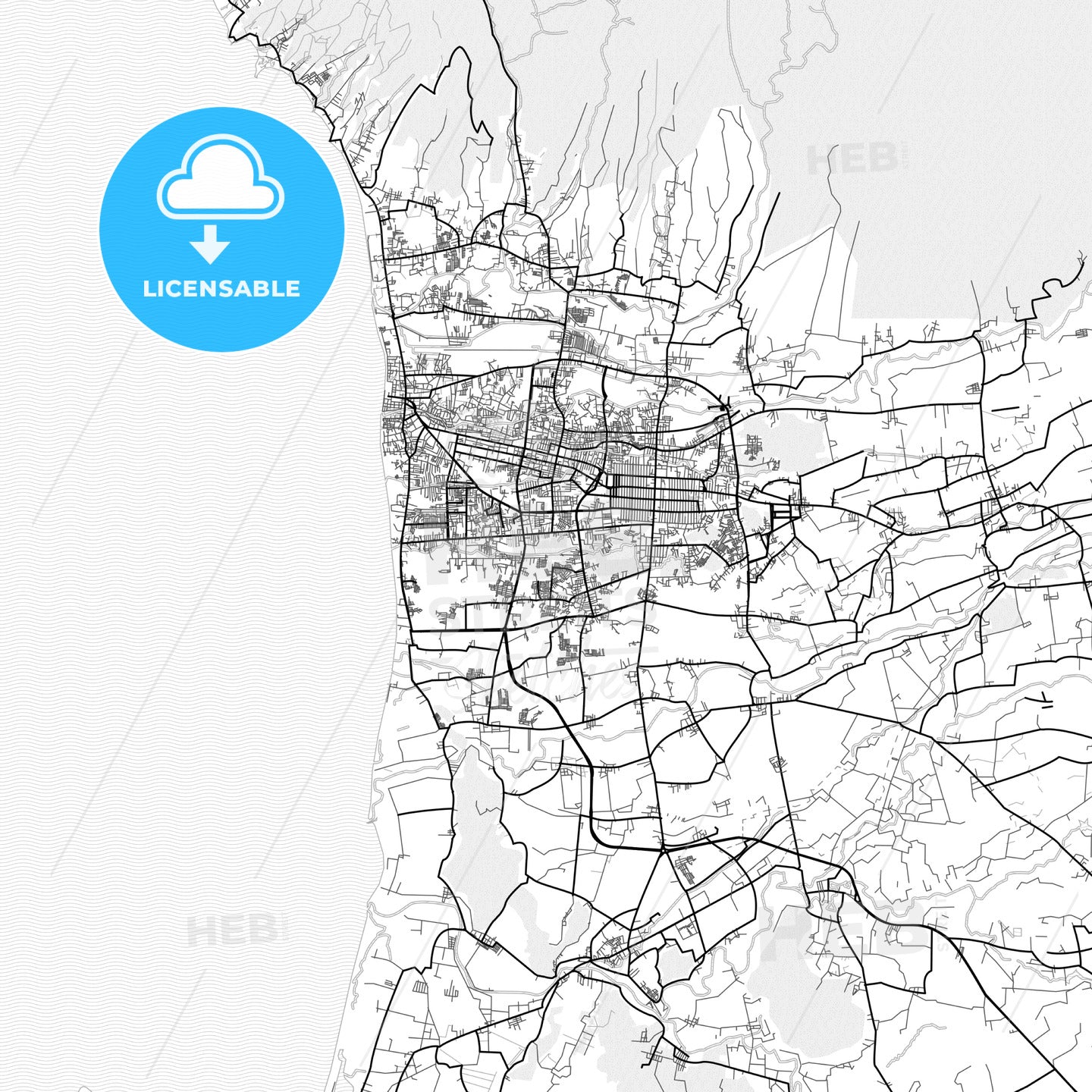 Vector PDF map of Mataram, Indonesia