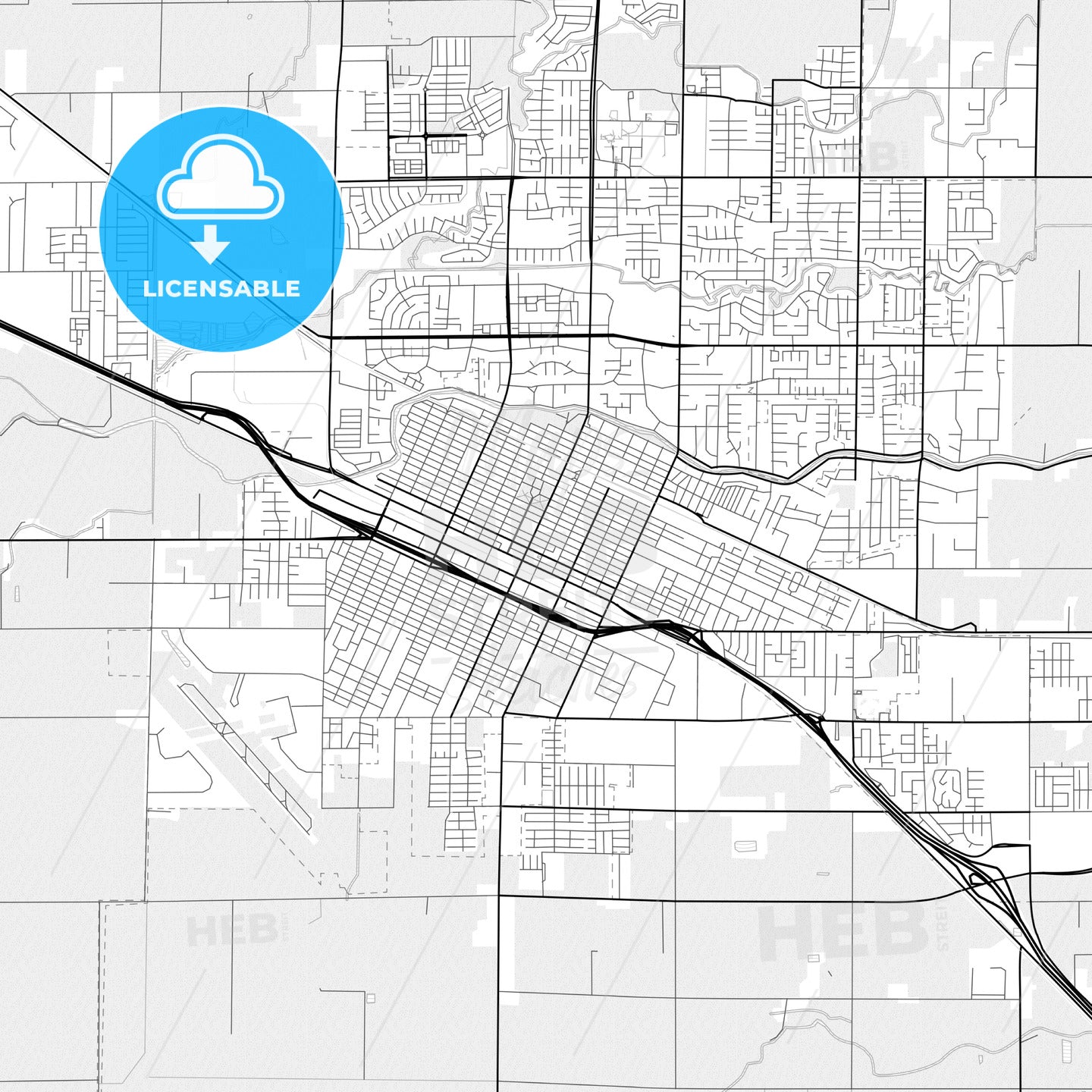 Vector PDF map of Merced, California, United States