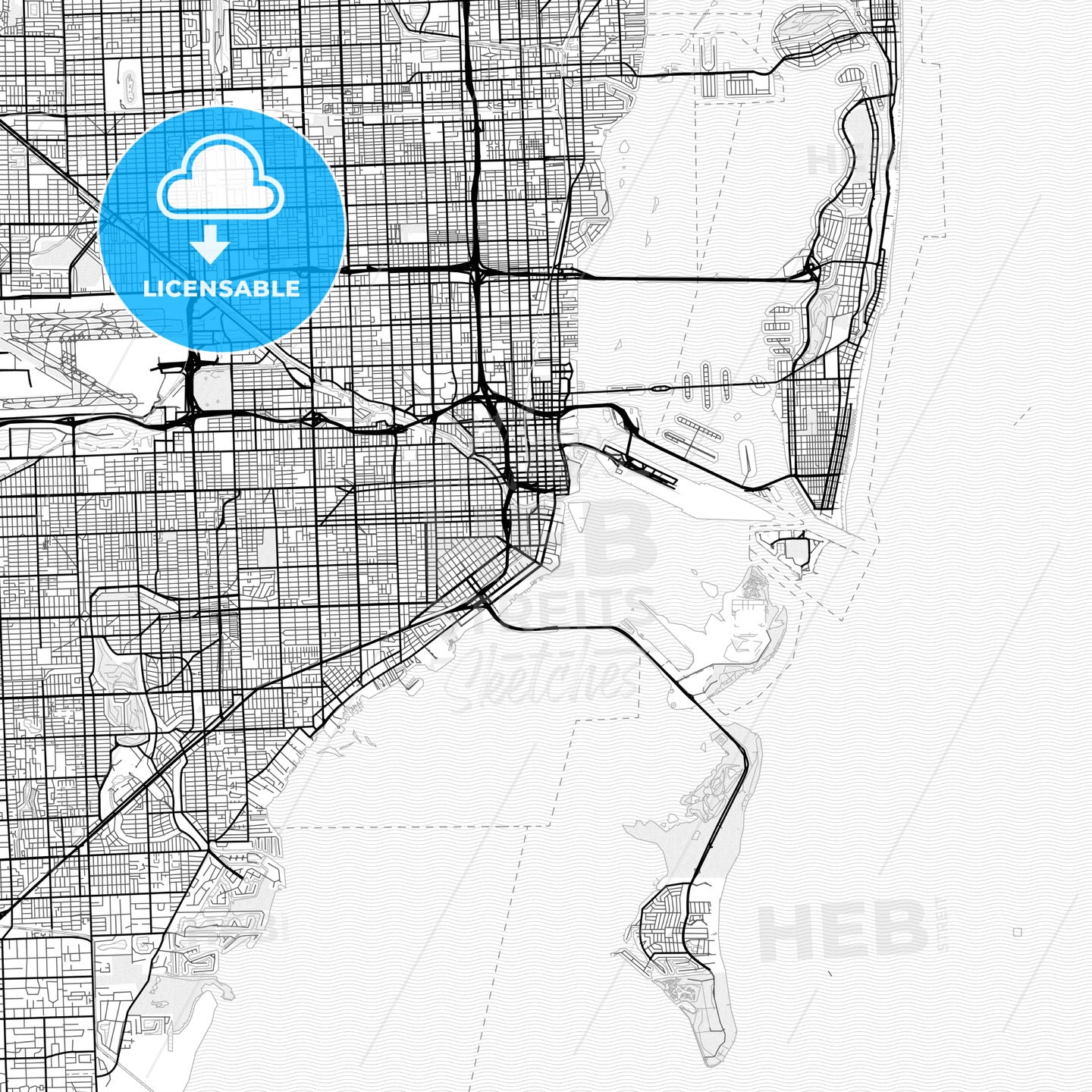 Vector PDF map of Miami, Florida, United States