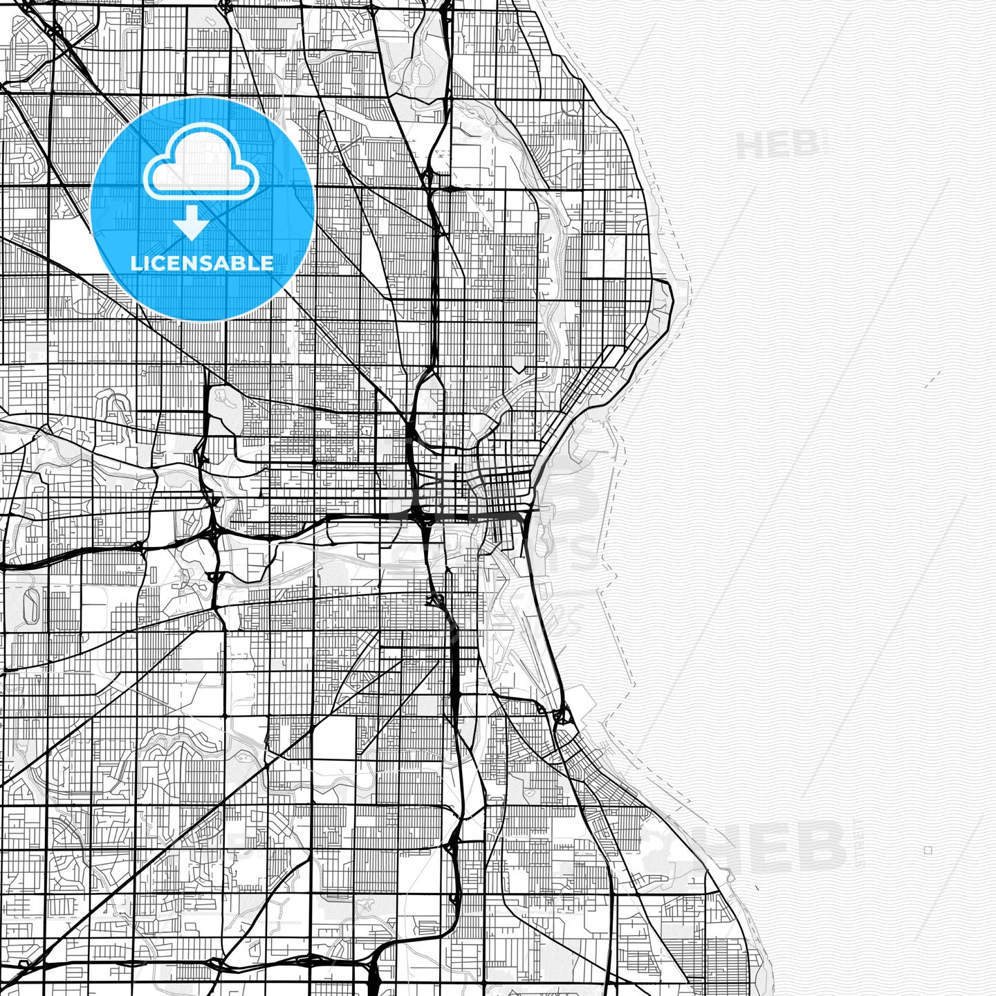 Vector PDF map of Milwaukee, Wisconsin, United States