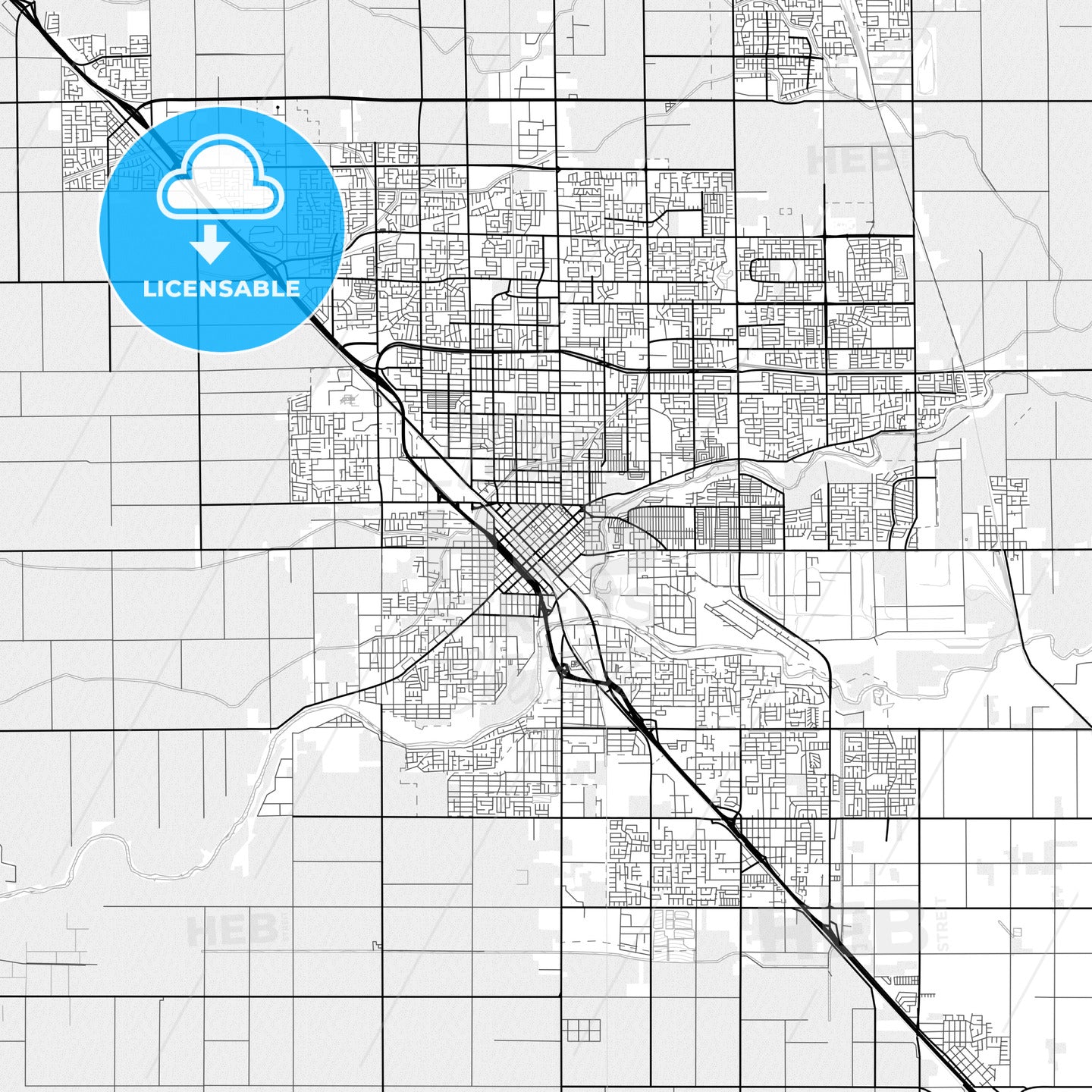 Vector PDF map of Modesto, California, United States