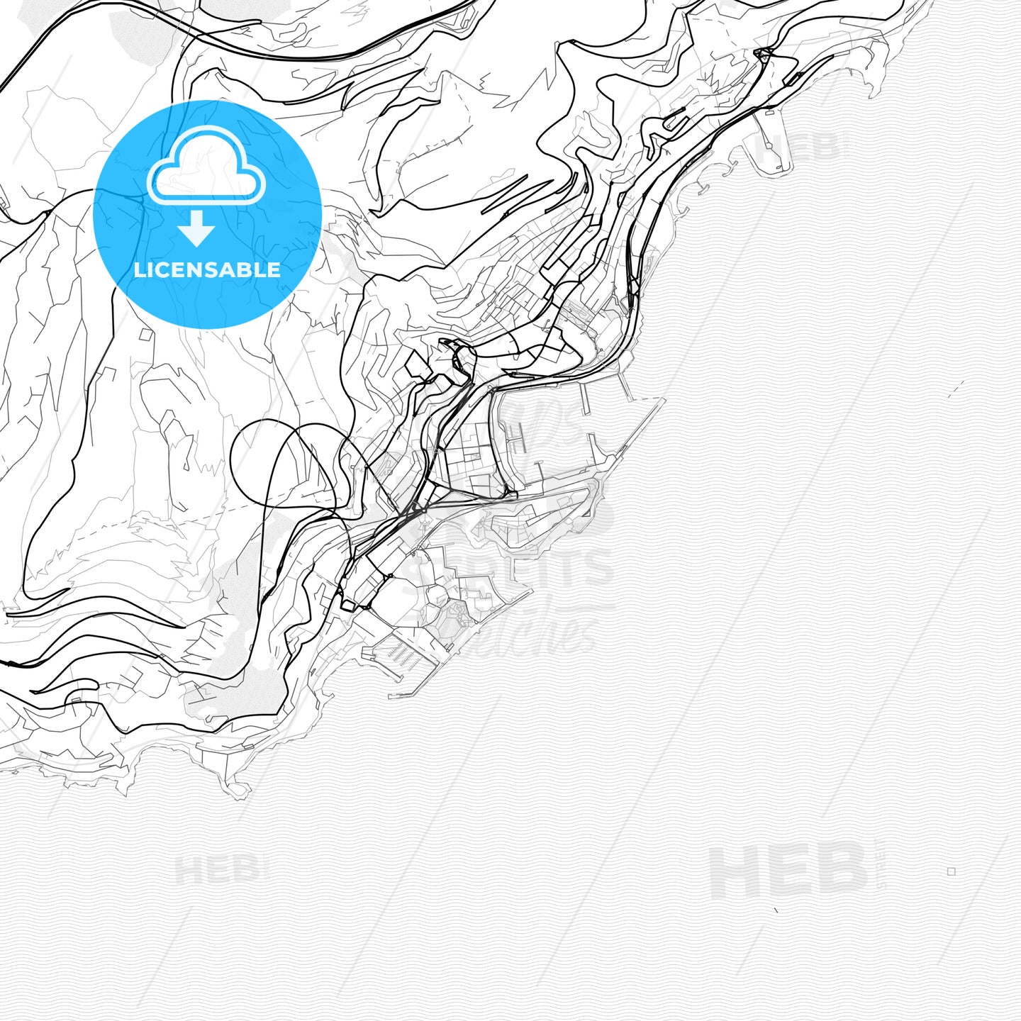 Vector PDF map of Monaco-Ville, Monaco