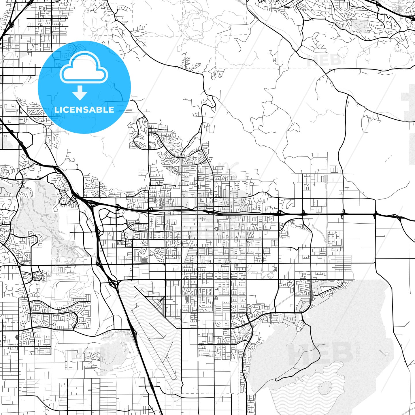 Vector PDF map of Moreno Valley, California, United States