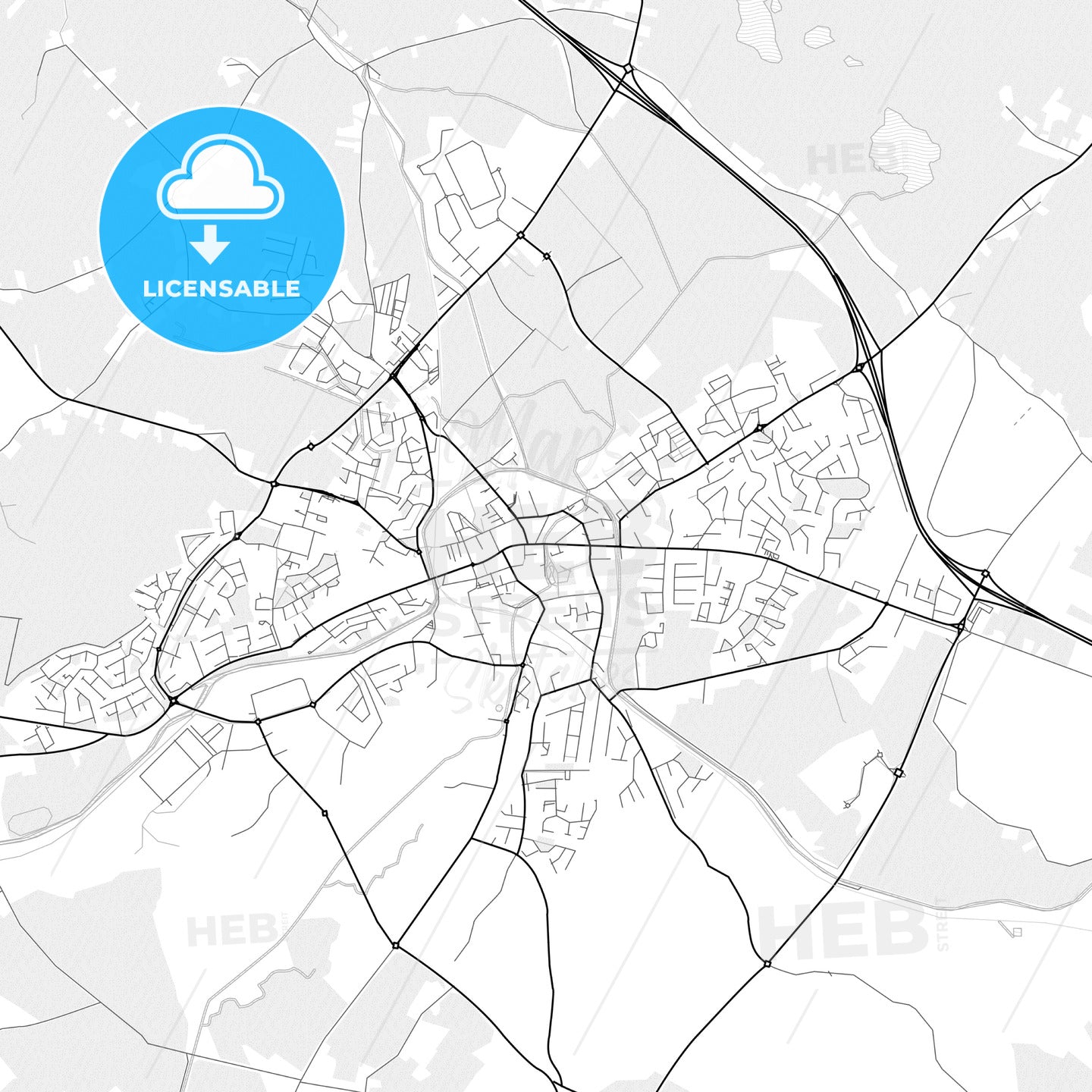 Vector PDF map of Mullingar, Ireland