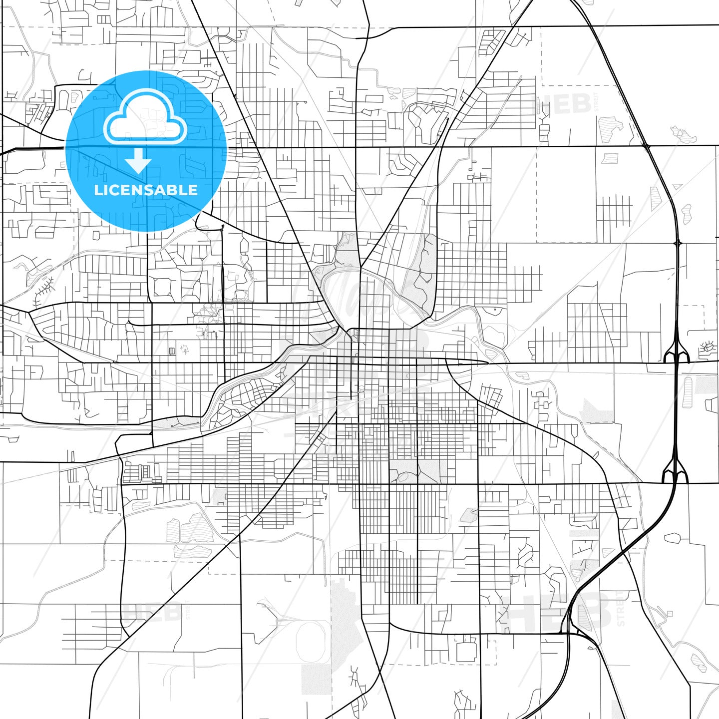 Vector PDF map of Muncie, Indiana, United States