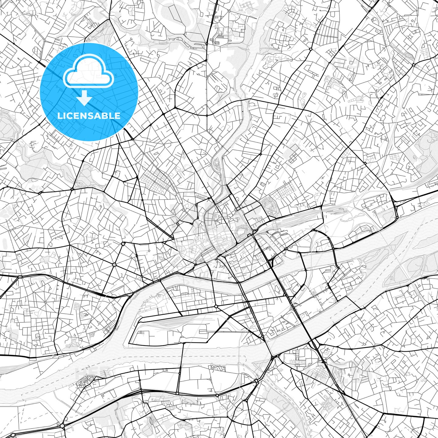 Vector PDF map of Nantes, France