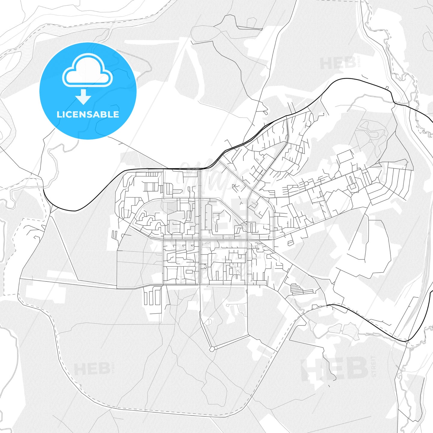 Vector PDF map of Neryungri, Russia