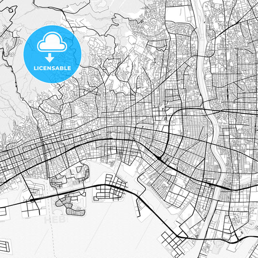 Vector PDF map of Nishinomiya, Japan