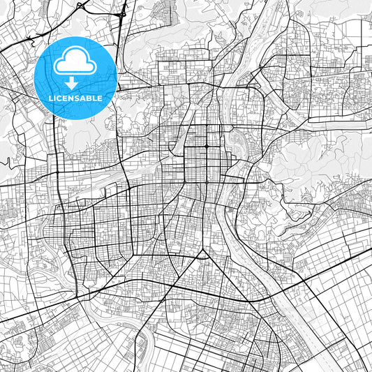Vector PDF map of Okayama, Japan