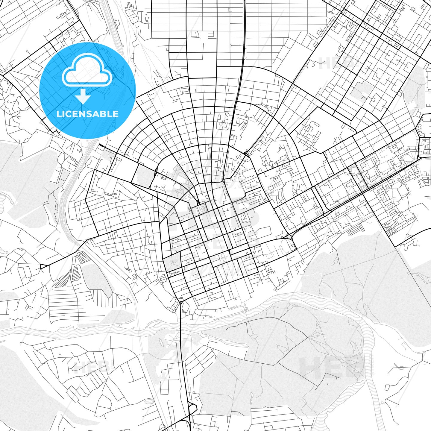 Vector PDF map of Orenburg, Russia