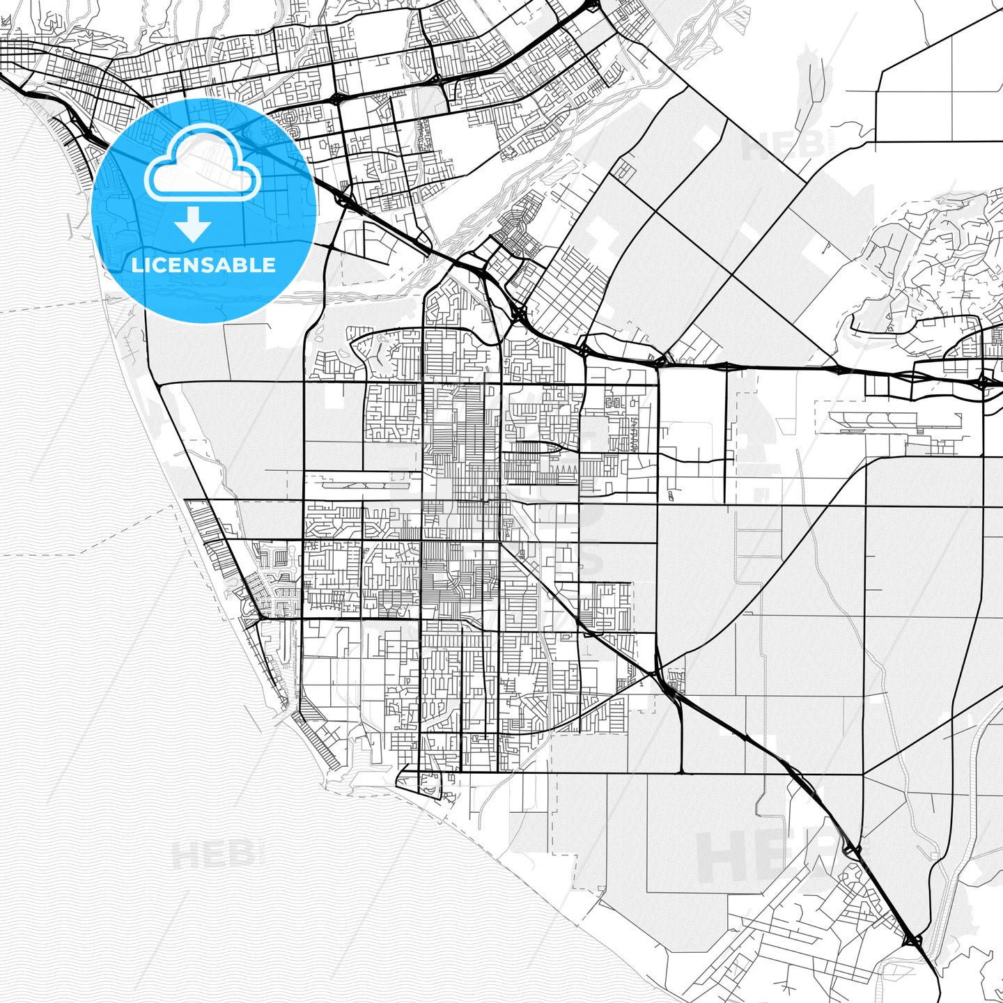 Vector PDF map of Oxnard, California, United States