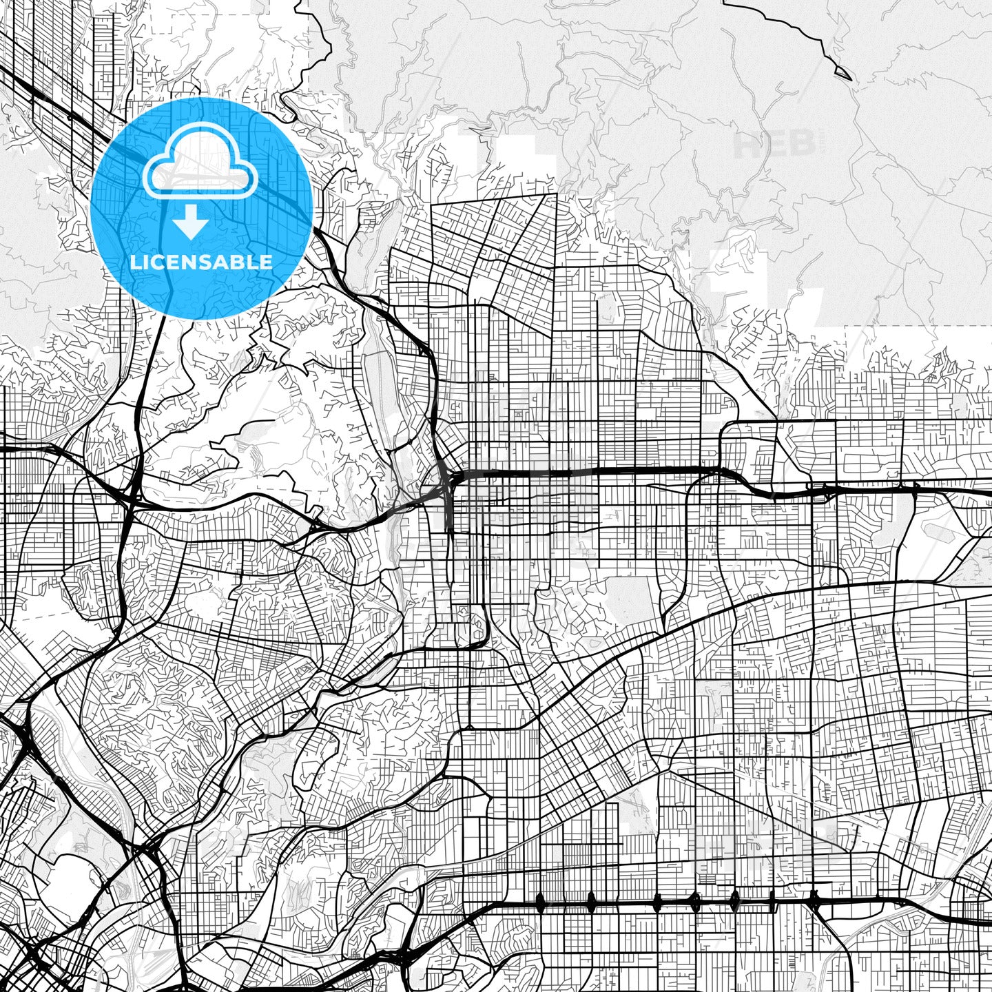 Vector PDF map of Pasadena, California, United States