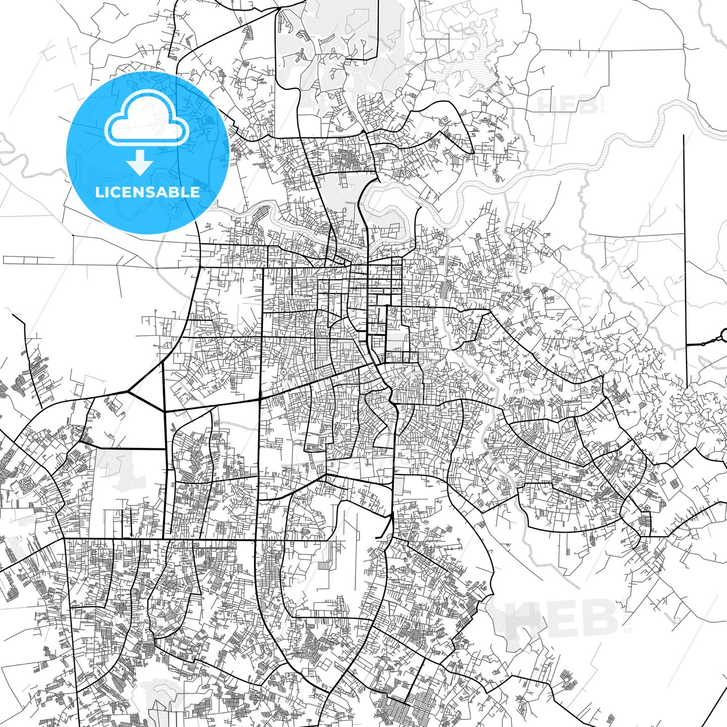 Vector PDF map of Pekanbaru, Indonesia