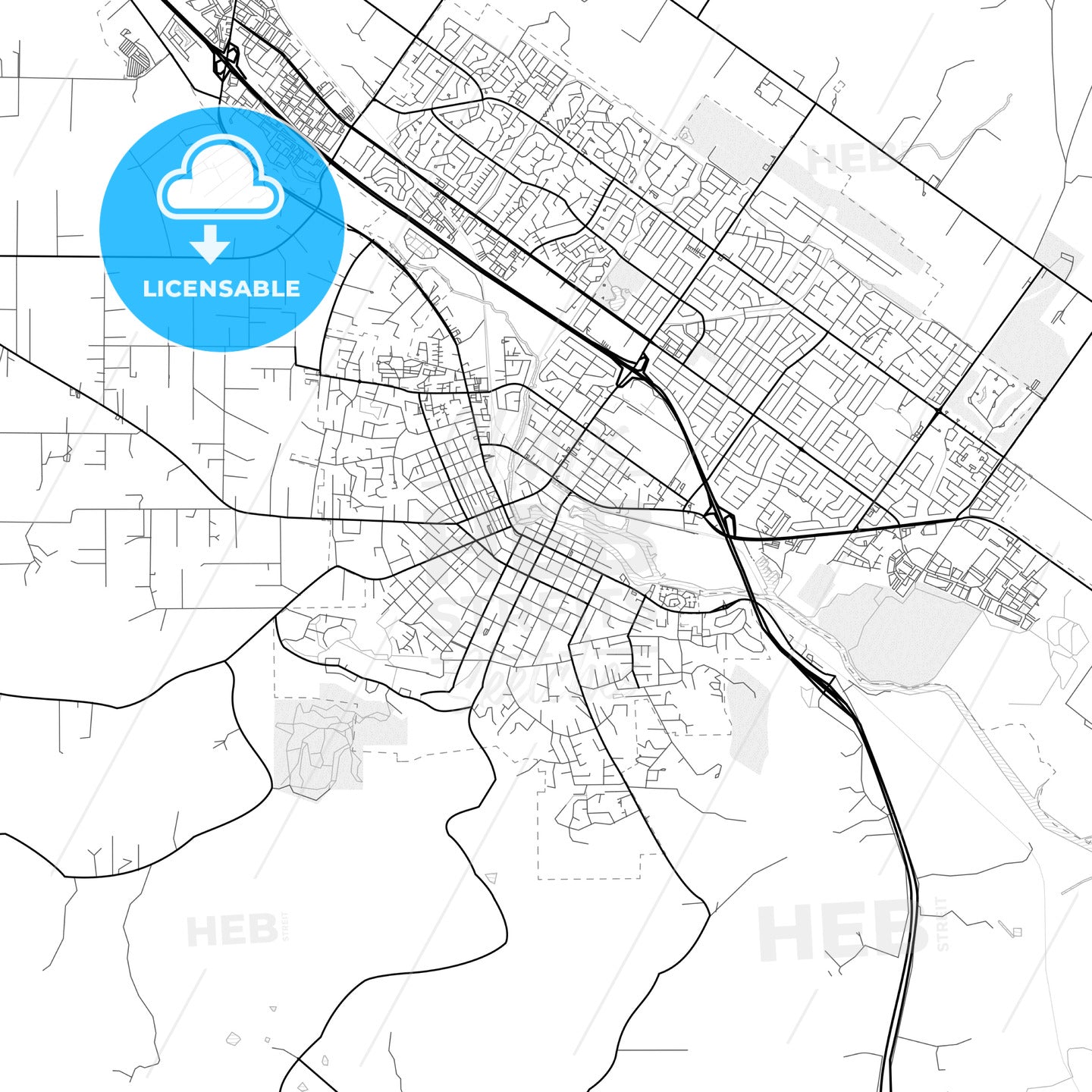 Vector PDF map of Petaluma, California, United States