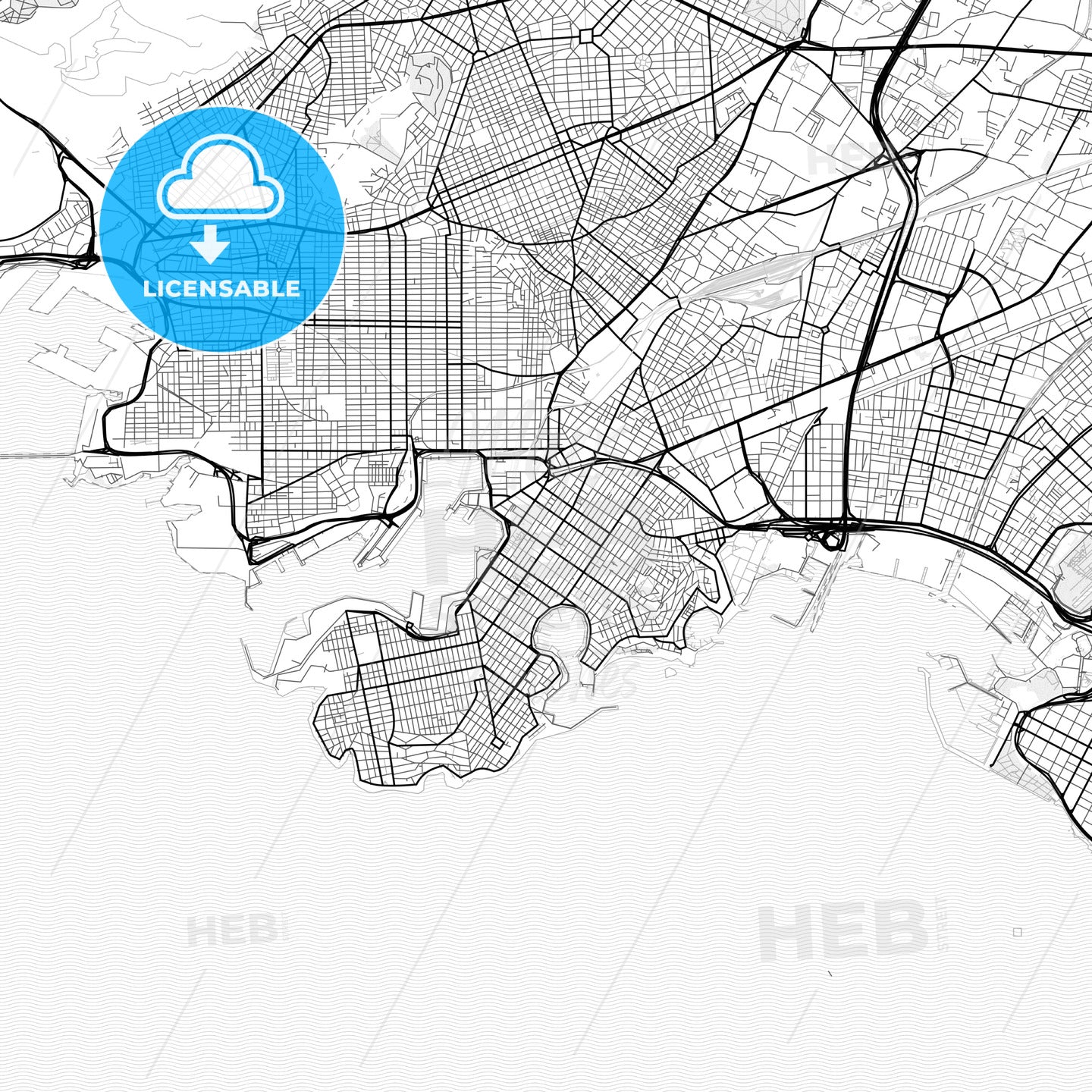 Vector PDF map of Piraeus, Greece - HEBSTREITS