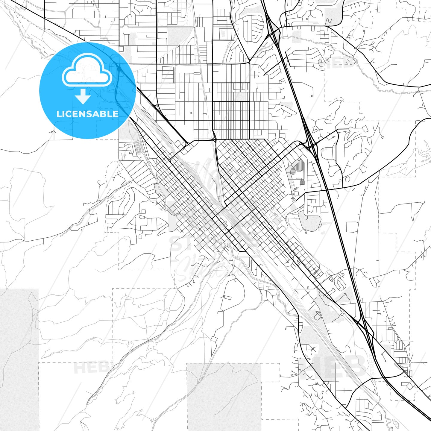 Vector PDF map of Pocatello, Idaho, United States - HEBSTREITS