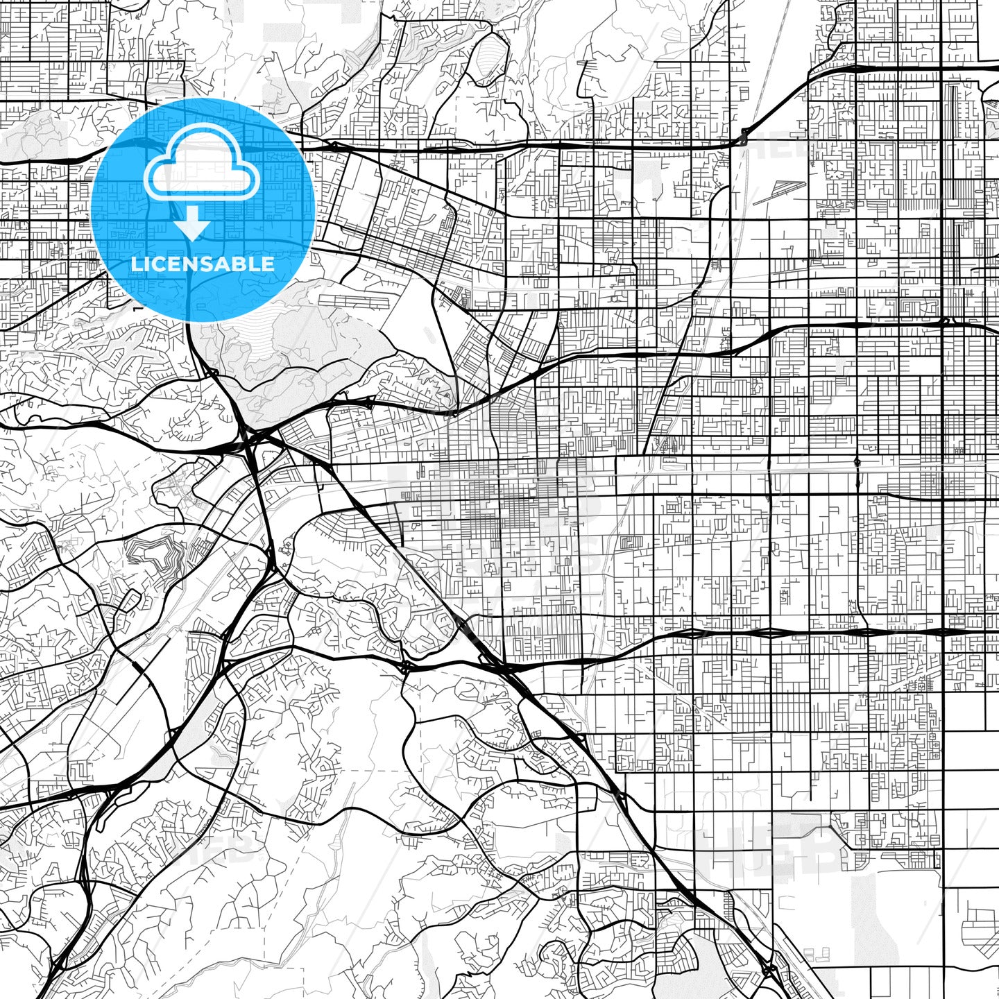 Vector PDF map of Pomona, California, United States