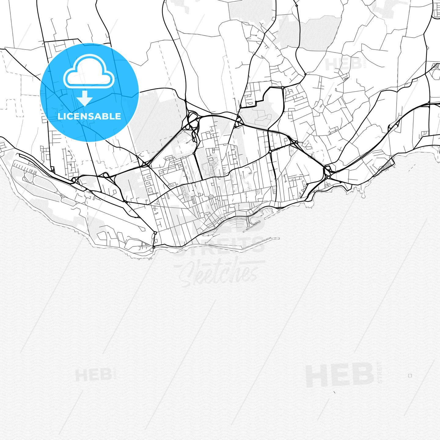 Vector PDF map of Ponta Delgada, Portugal - HEBSTREITS