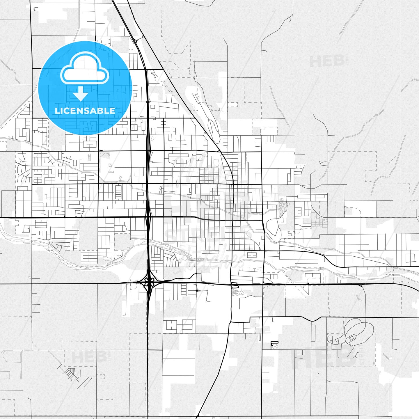 Vector PDF map of Porterville, California, United States - HEBSTREITS