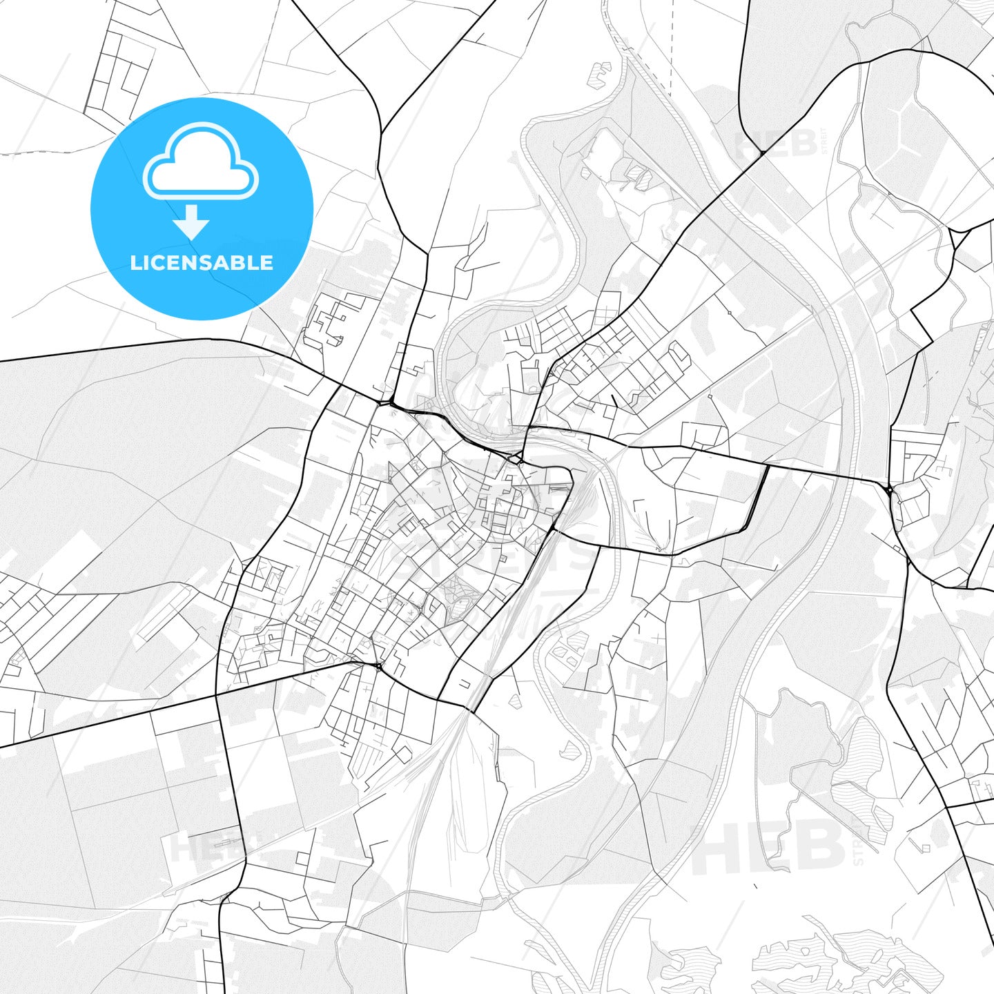 Vector PDF map of Racibórz, Poland - HEBSTREITS