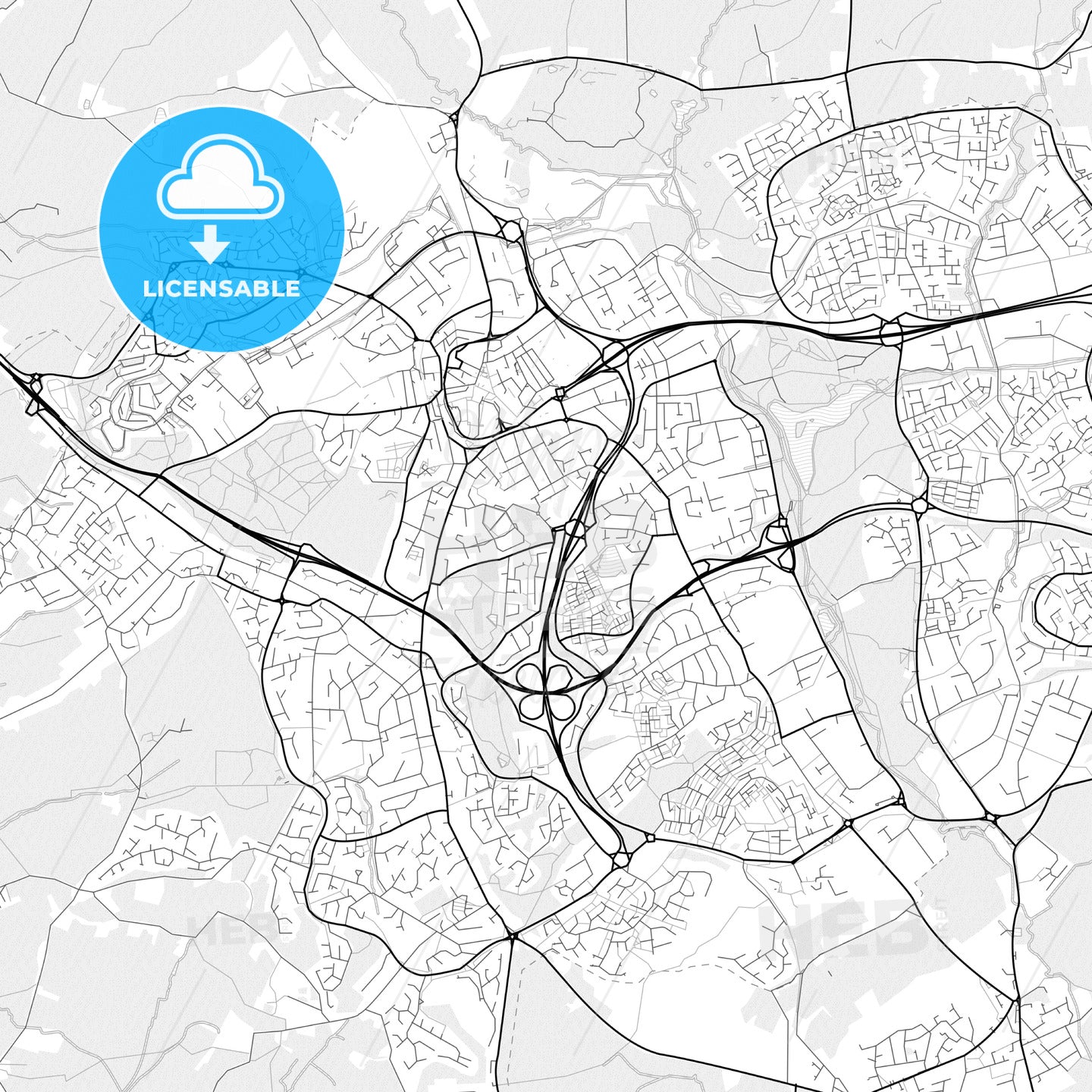 Vector PDF map of Redditch, England