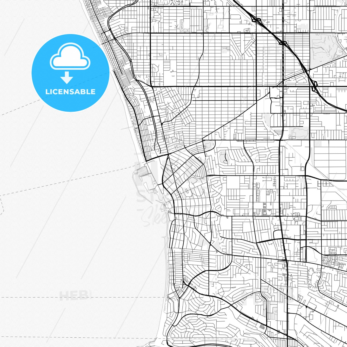 Vector PDF map of Redondo Beach, California, United States
