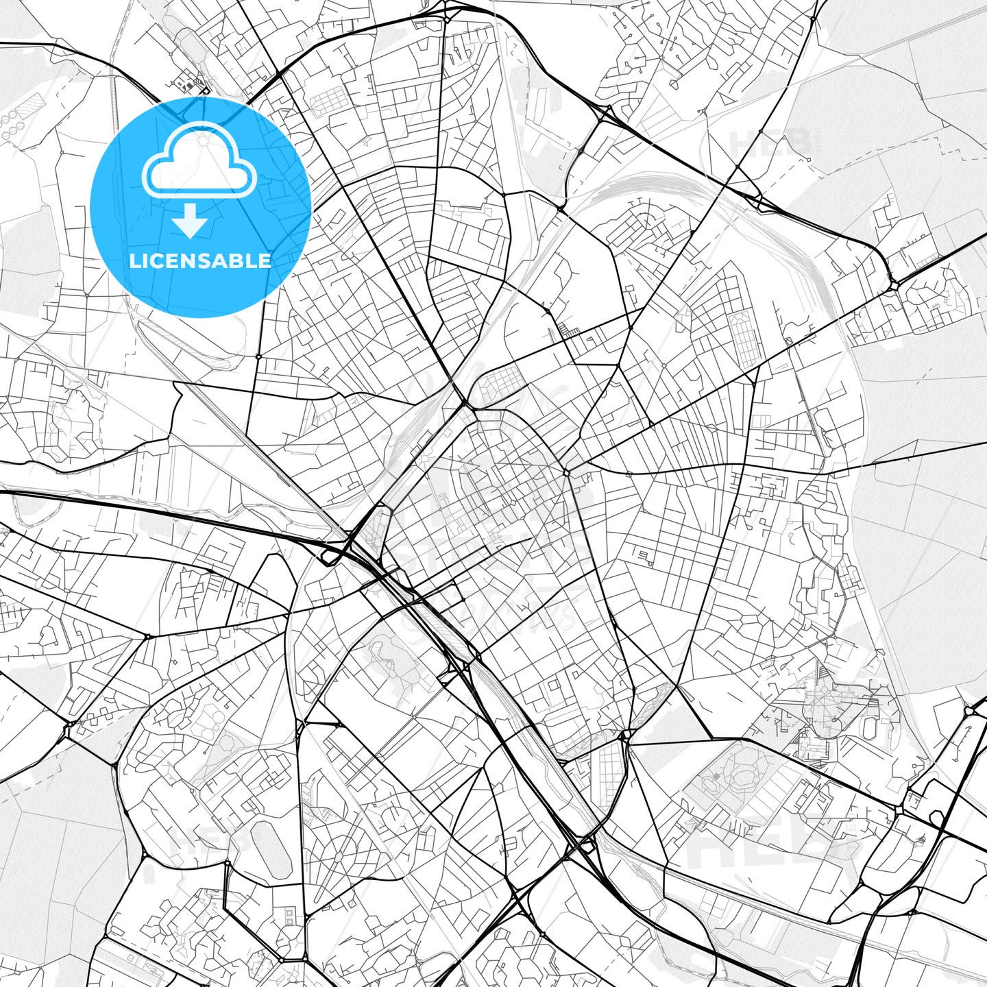 Vector PDF map of Reims, France