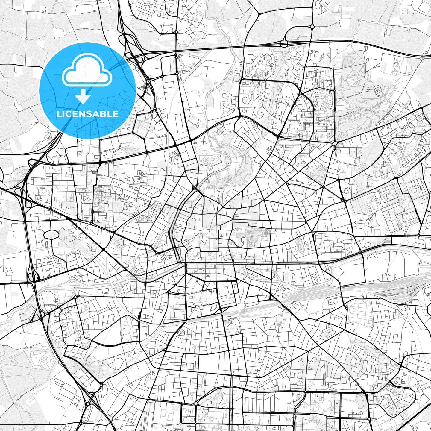 Vector PDF map of Rennes, France