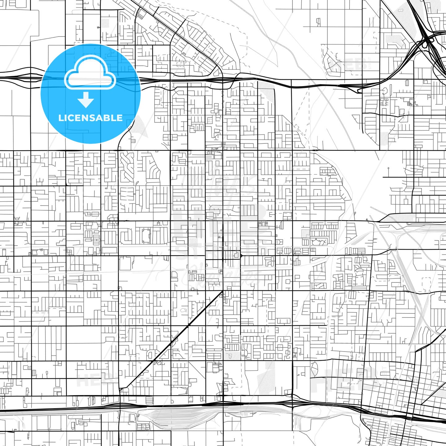Vector PDF map of Rialto, California, United States
