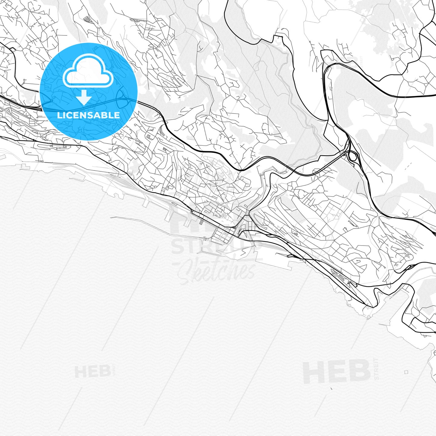 Vector PDF map of Rijeka, Croatia