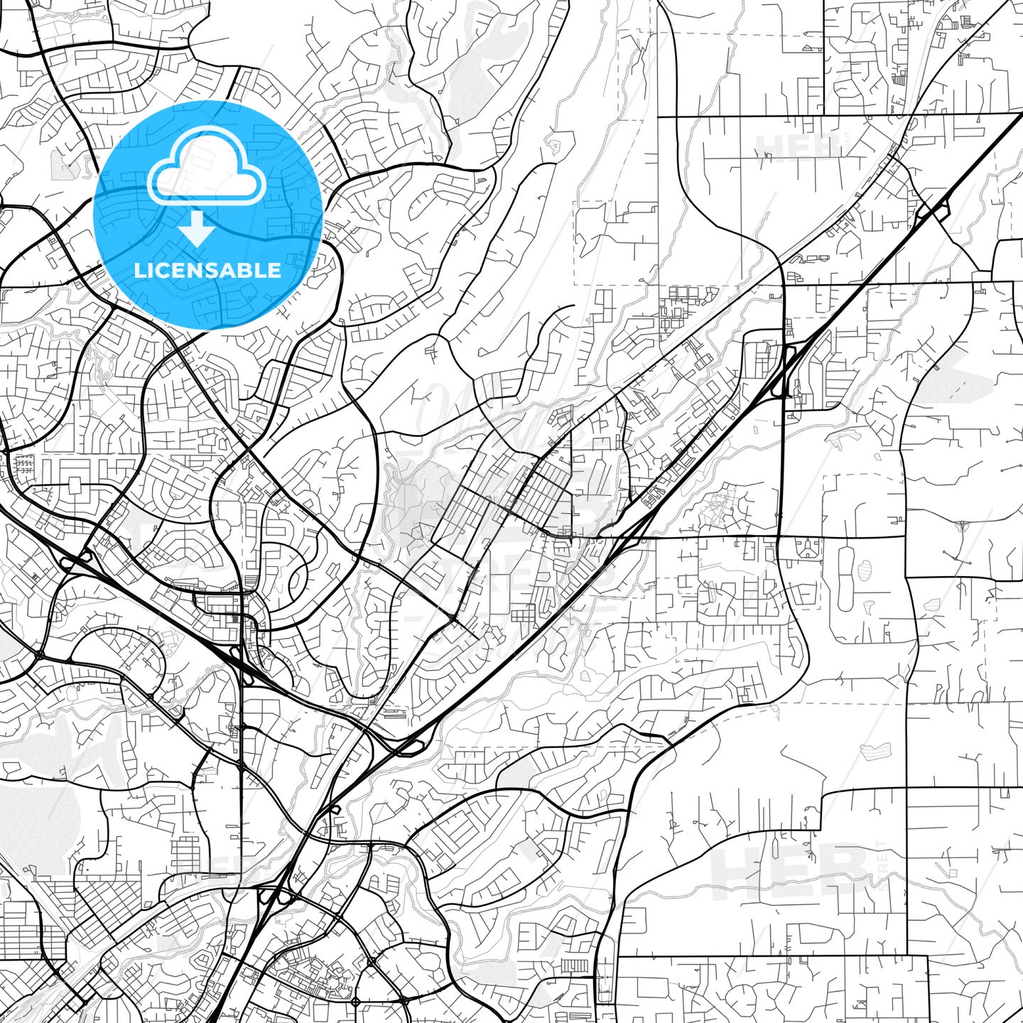 Vector PDF map of Rocklin, California, United States