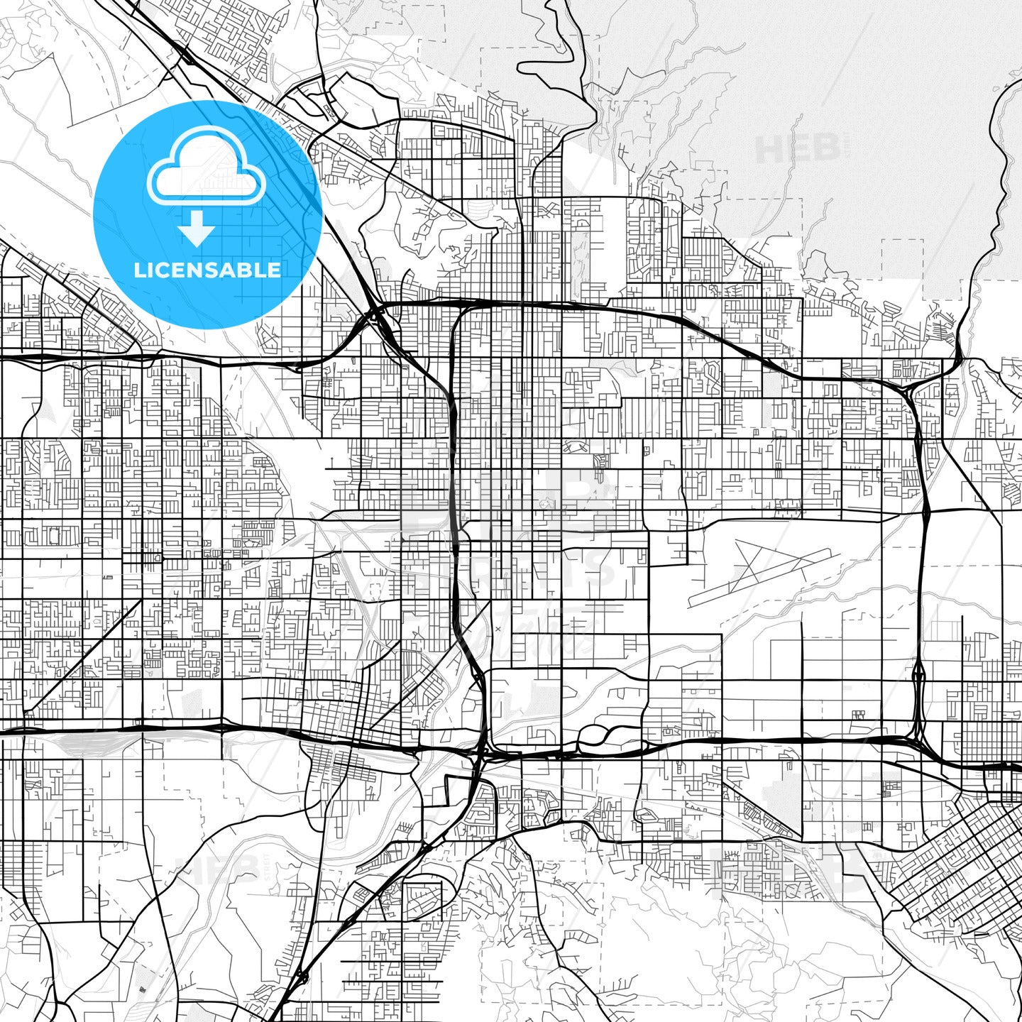 Vector PDF map of San Bernardino, California, United States