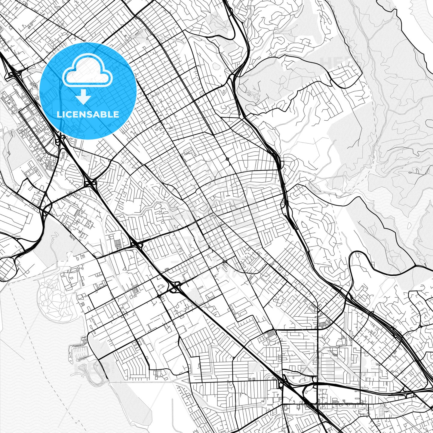 Vector PDF map of San Leandro, California, United States