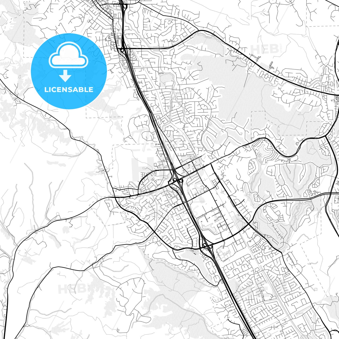 Vector PDF map of San Ramon, California, United States