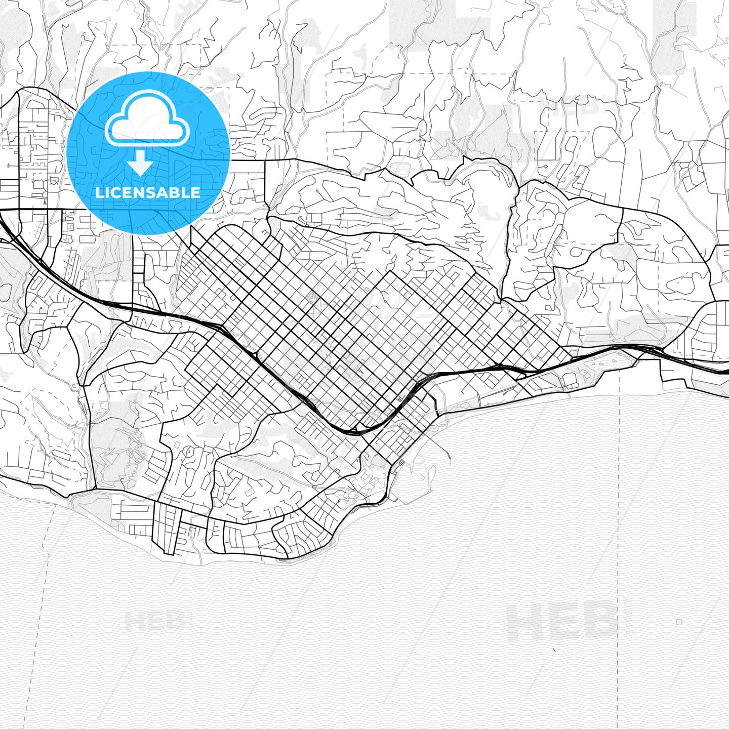 Vector PDF map of Santa Barbara, California, United States