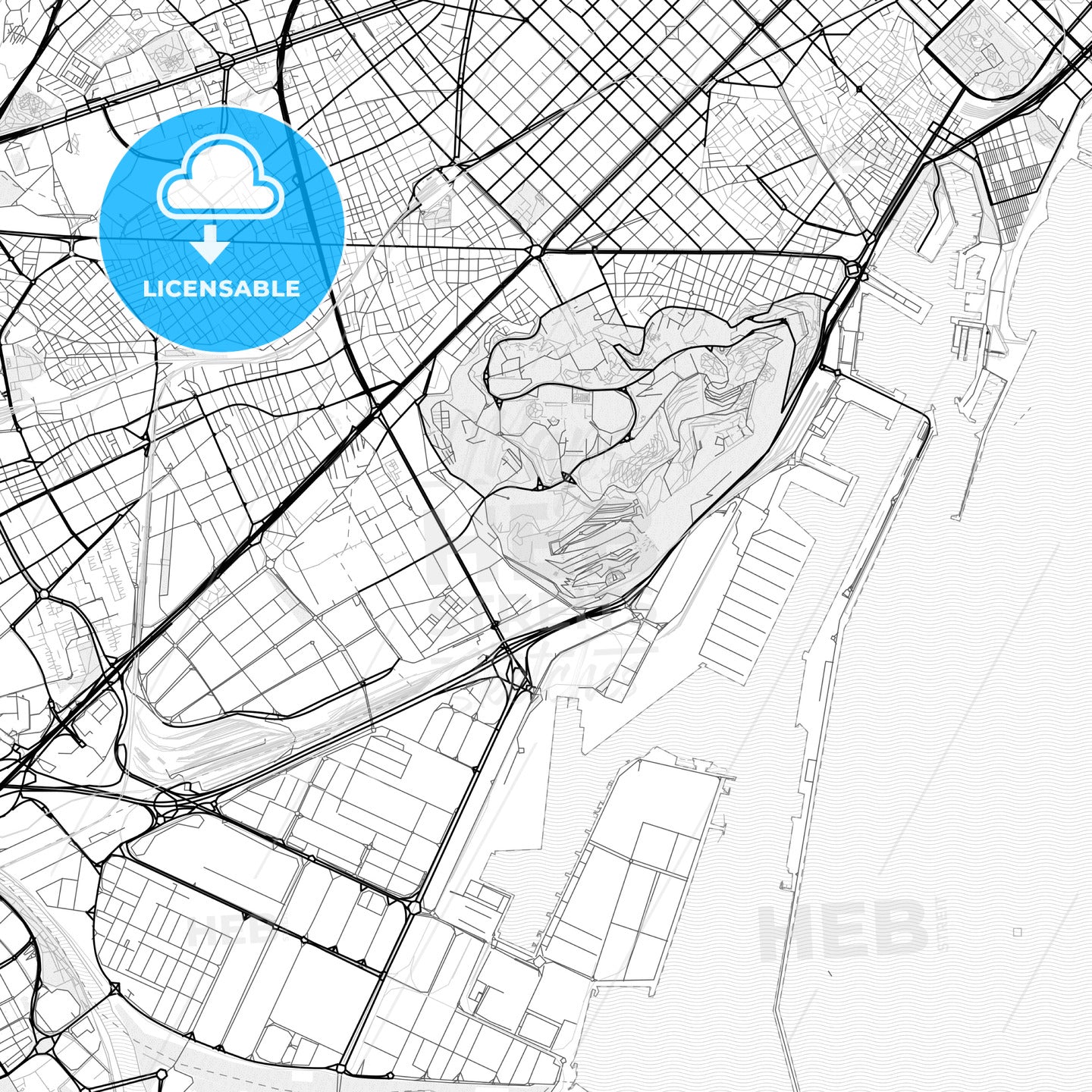 Vector PDF map of Sants-Montjuïc, Spain
