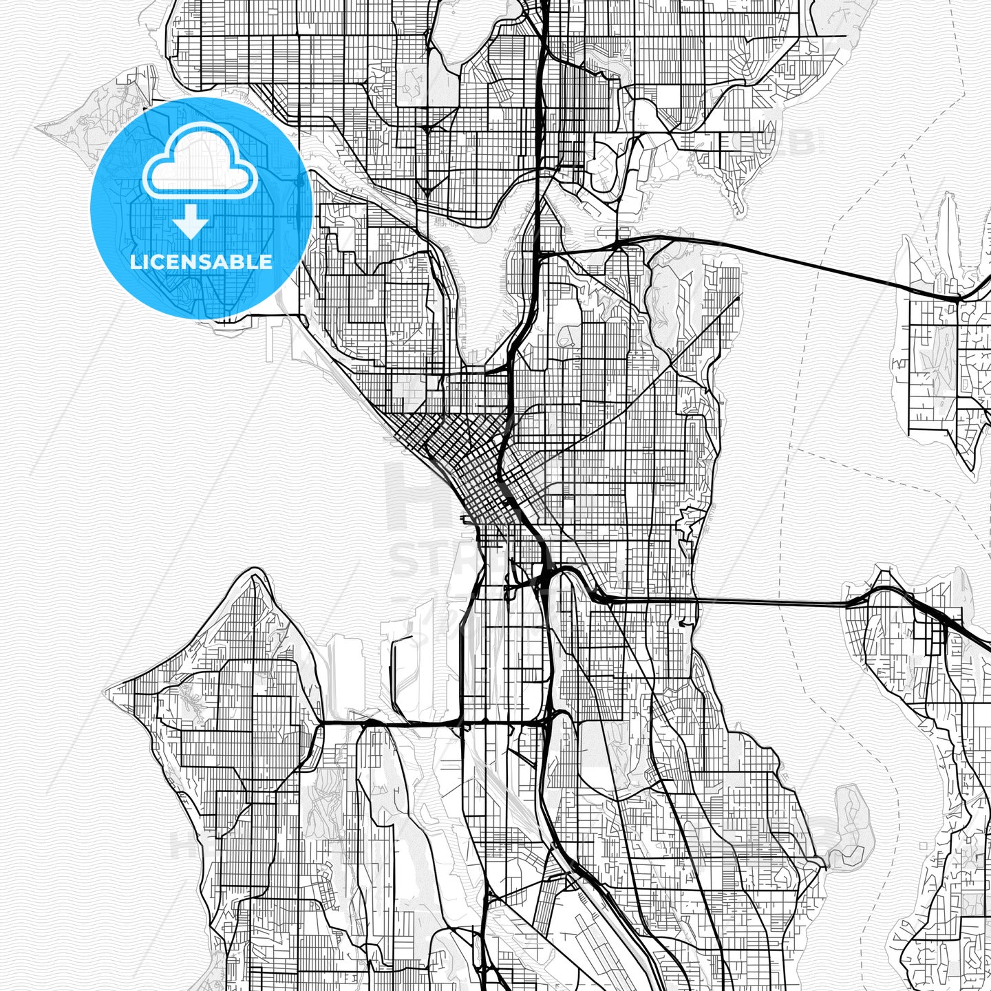 Vector PDF map of Seattle, Washington, United States