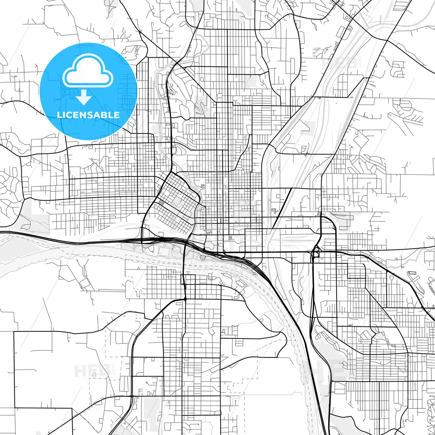 Vector PDF map of Sioux City, Iowa, United States