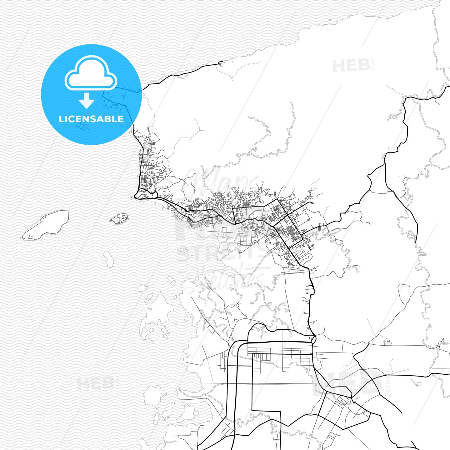 Vector PDF map of Sorong, Indonesia