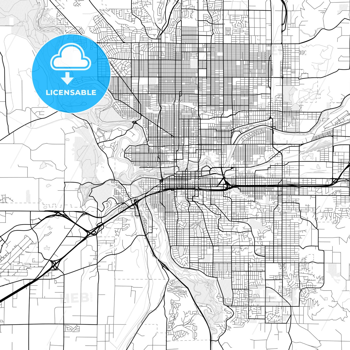 Vector PDF map of Spokane, Washington, United States
