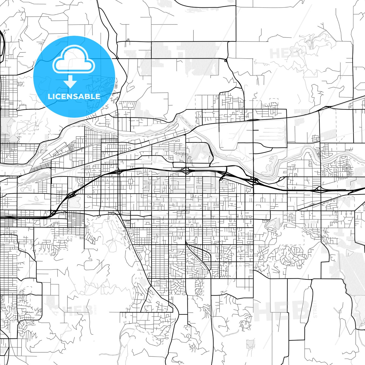 Vector PDF map of Spokane Valley, Washington, United States