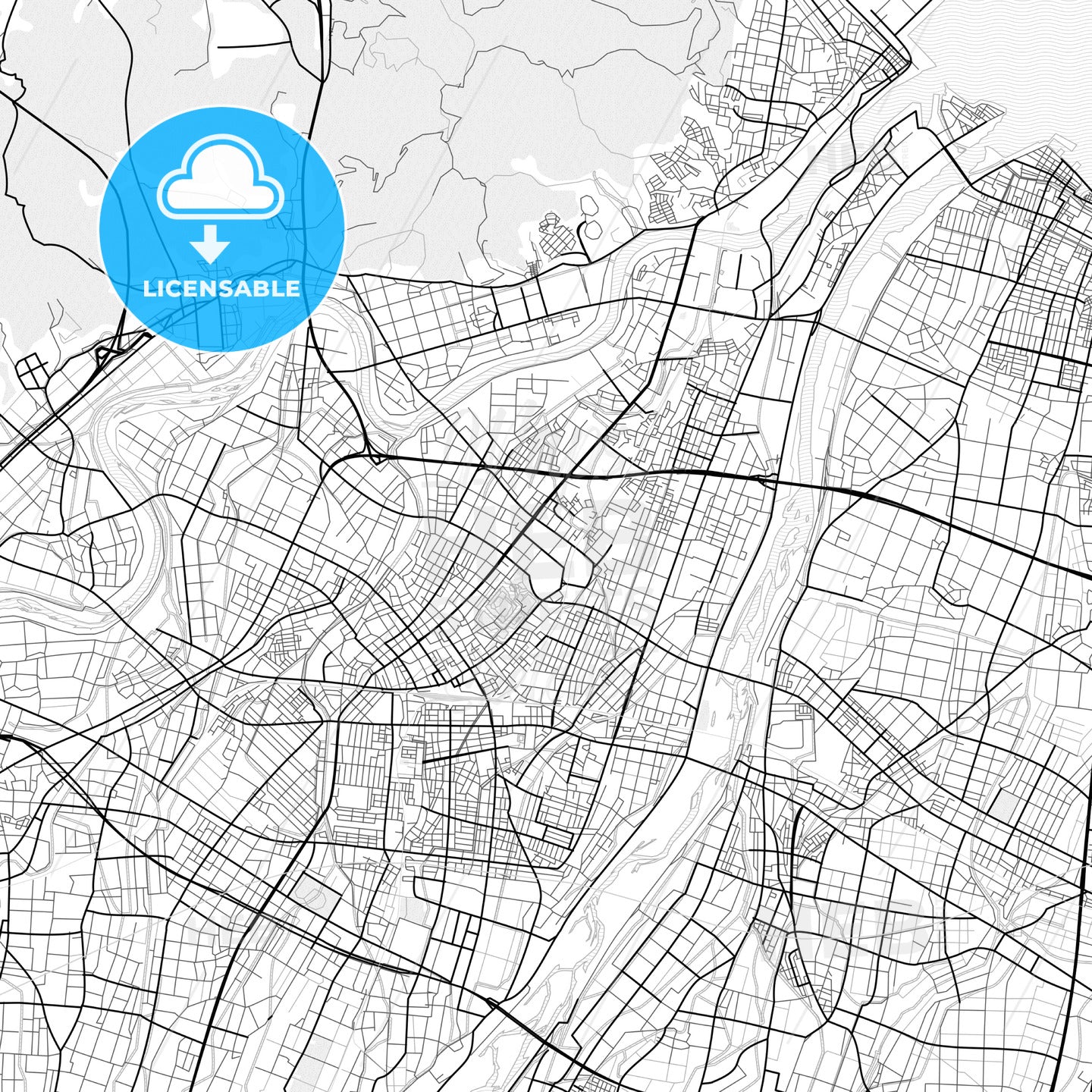 Vector PDF map of Takaoka, Japan