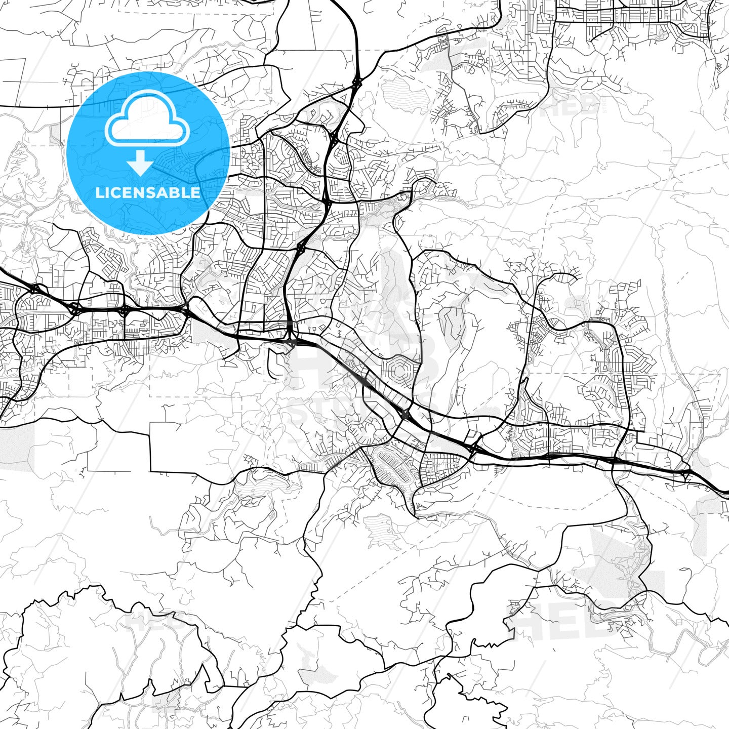 Vector PDF map of Thousand Oaks, California, United States