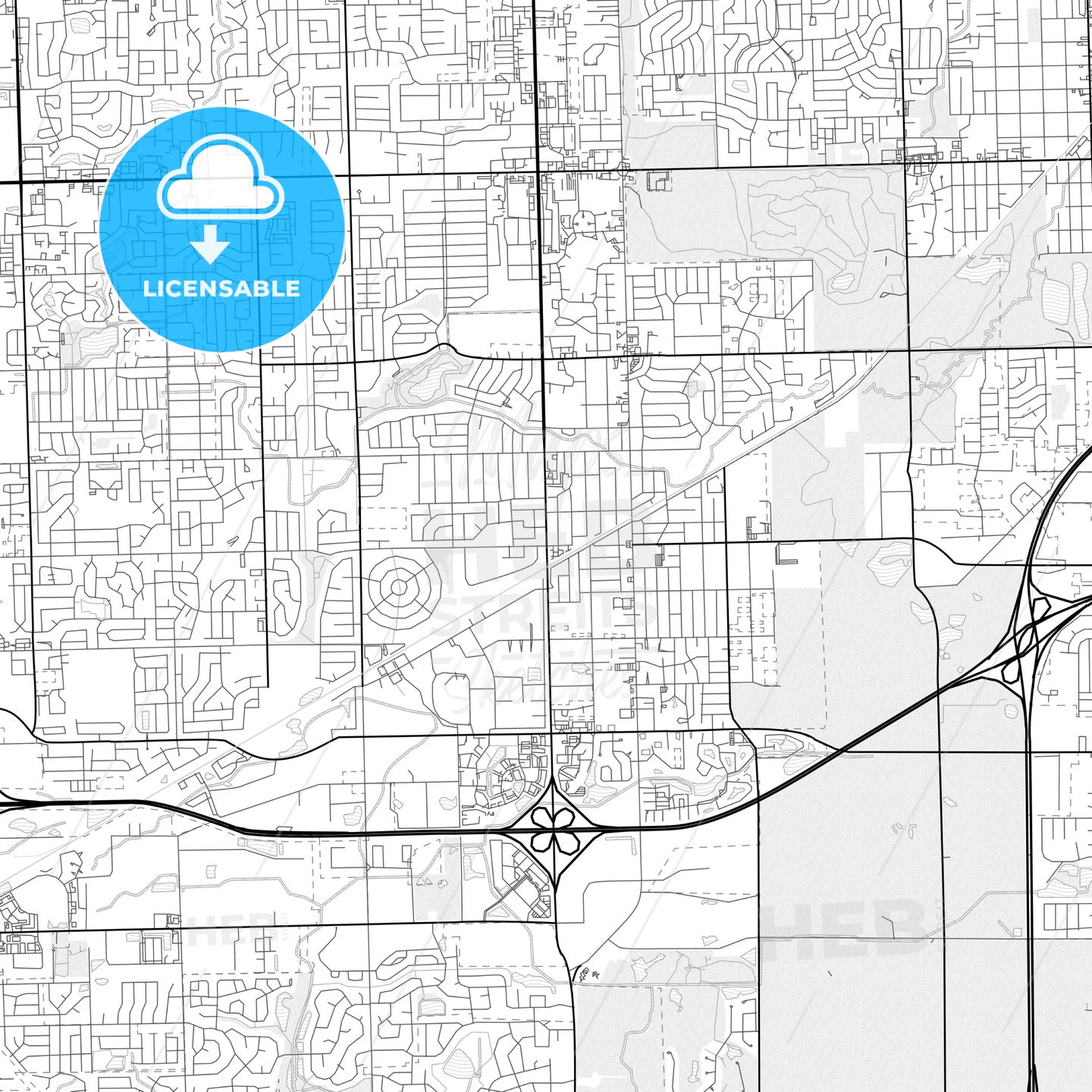 Vector PDF map of Tinley Park, Illinois, United States