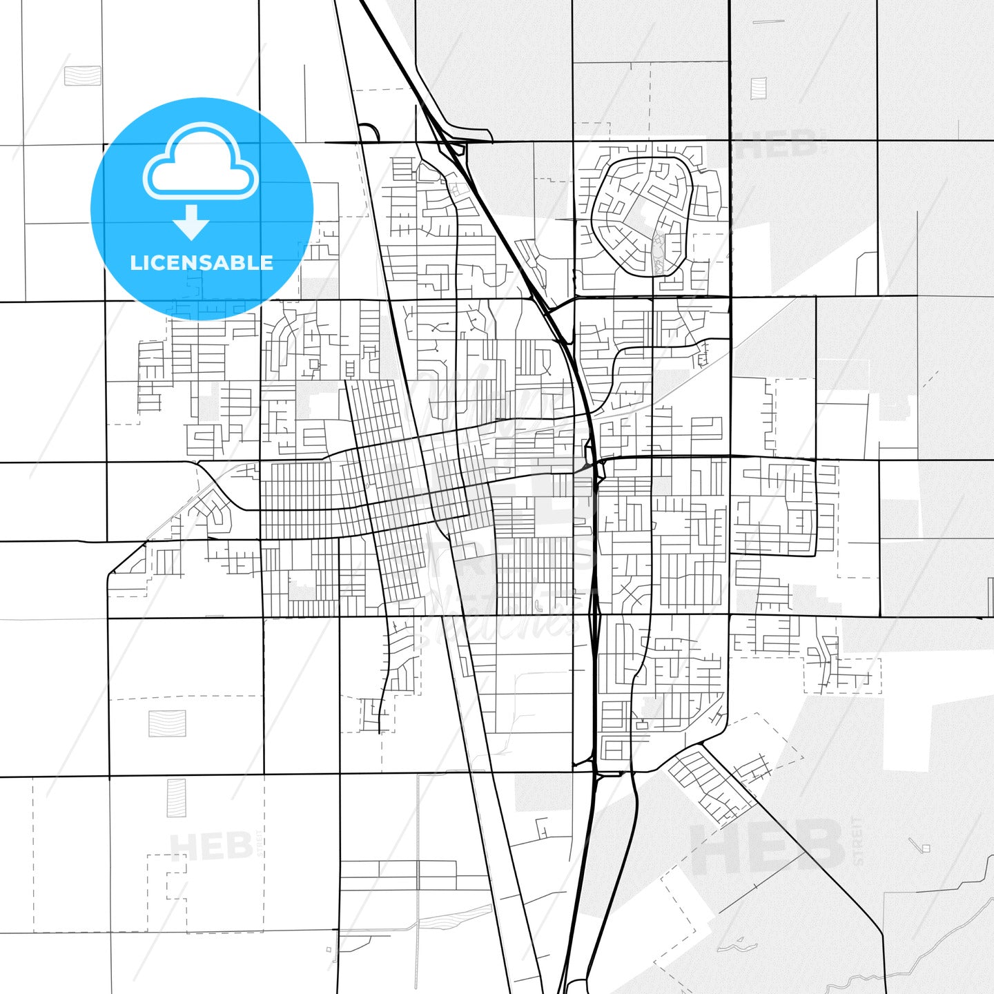 Vector PDF map of Tulare, California, United States