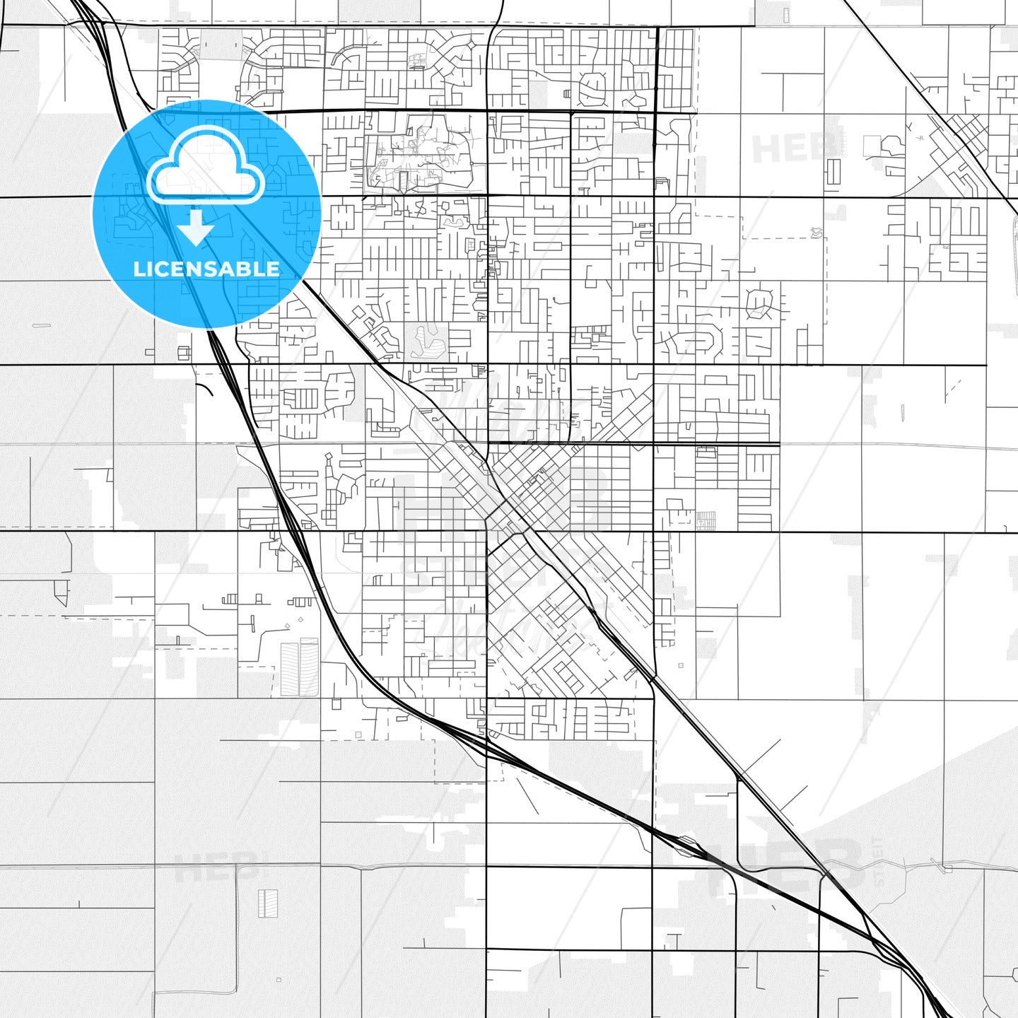 Vector PDF map of Turlock, California, United States