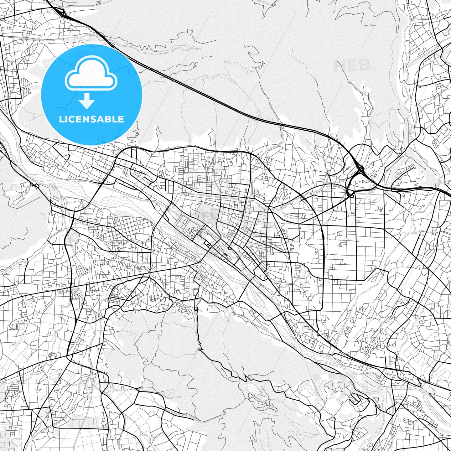 Vector PDF map of Ueda, Japan