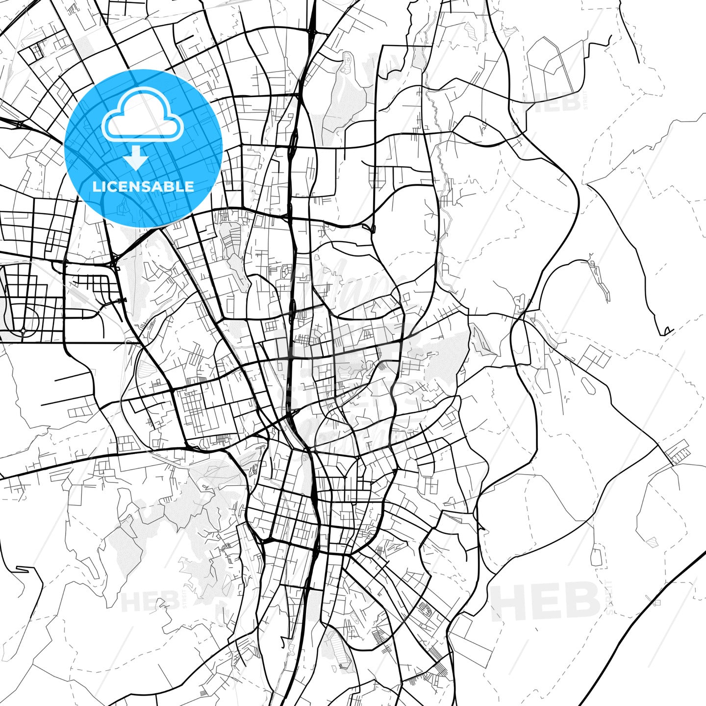 Vector PDF map of Ürumqi, China - HEBSTREITS