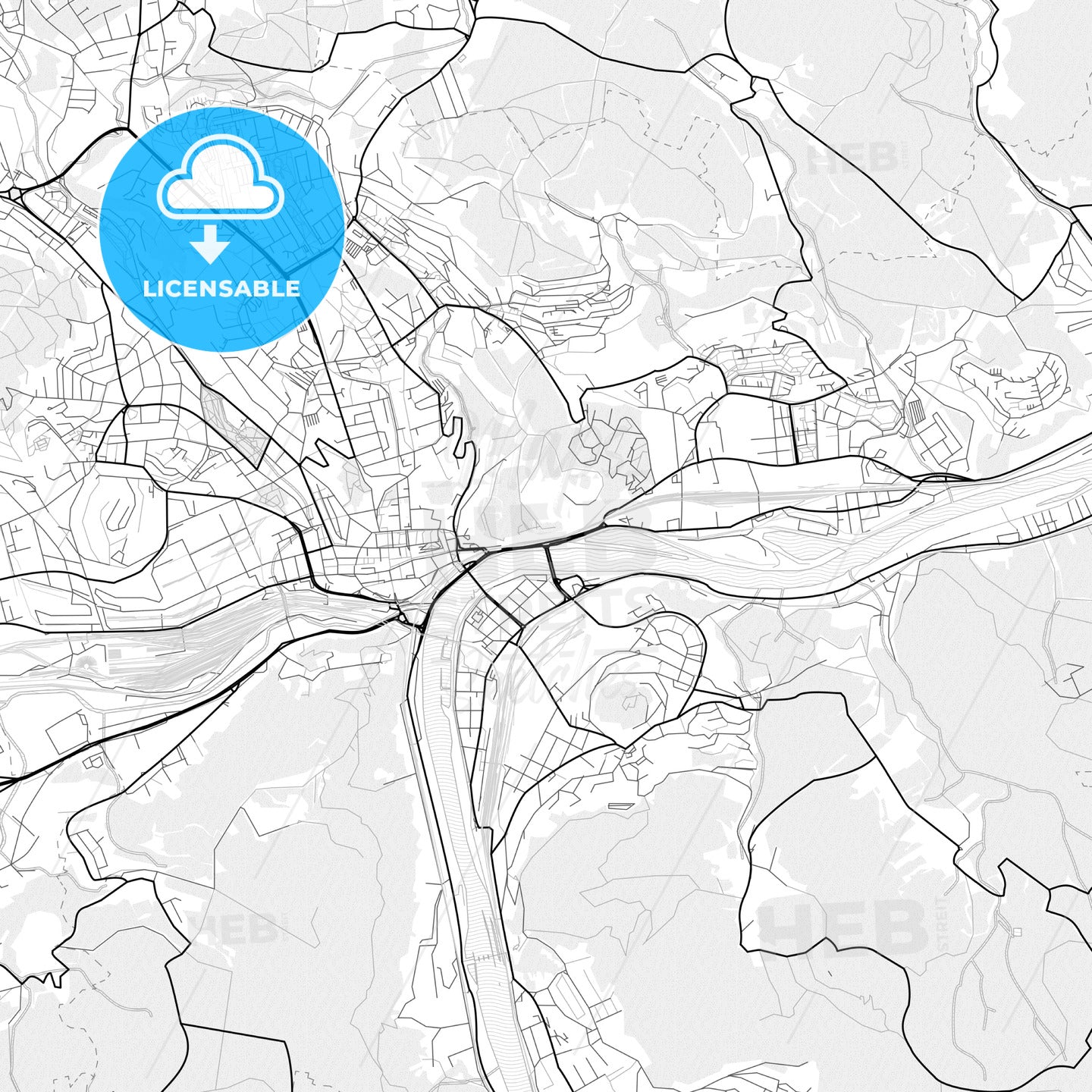 Vector PDF map of Ústí nad Labem, Czechia