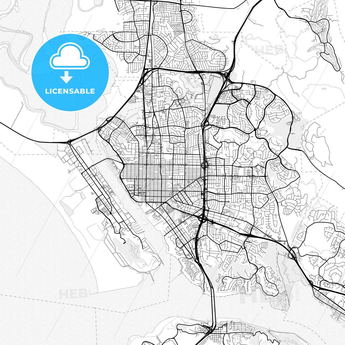 Vector PDF map of Vallejo, California, United States